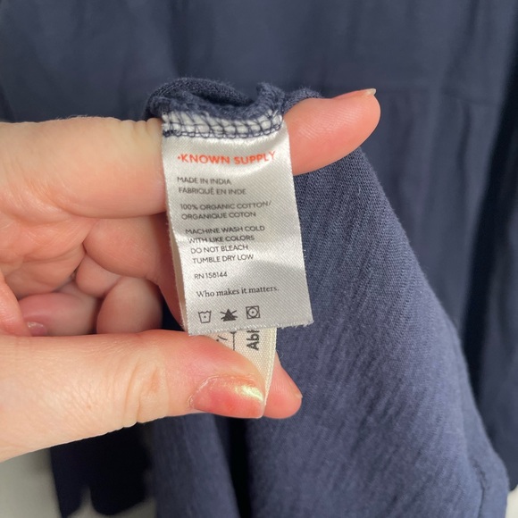 Known Supply Miller Cotton Dress Dark Blue Long Bell Sleeve Swing NWT - Picture 7 of 8